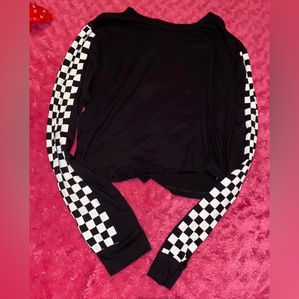 fashion nova checker print long sleeve top